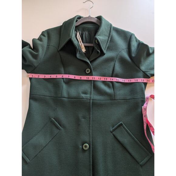 I. Magnin Pea Coat Knitted Wool Vintage 60s Duster Classic Winter Green Size 14 - Picture 15 of 16
